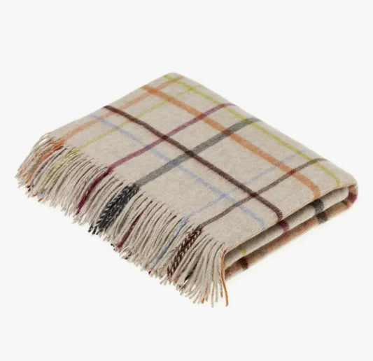 Merino Lambswool Throw - Windowpane Beige Multi